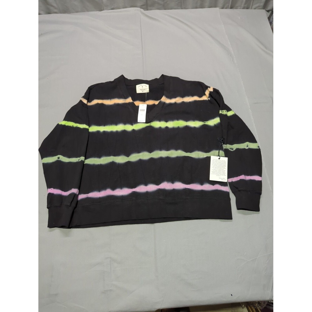 Electric & Rose Womens XS Black Motif Tie Dye Stripe V-Neck‎ Sweatshirt NWT